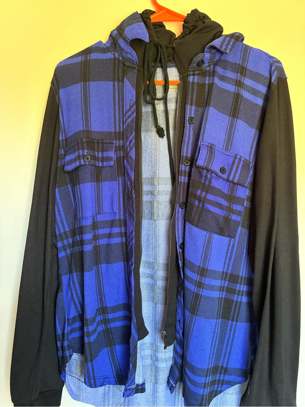No Boundaries Blue and Black Plaid Hooded Shirt Jacket